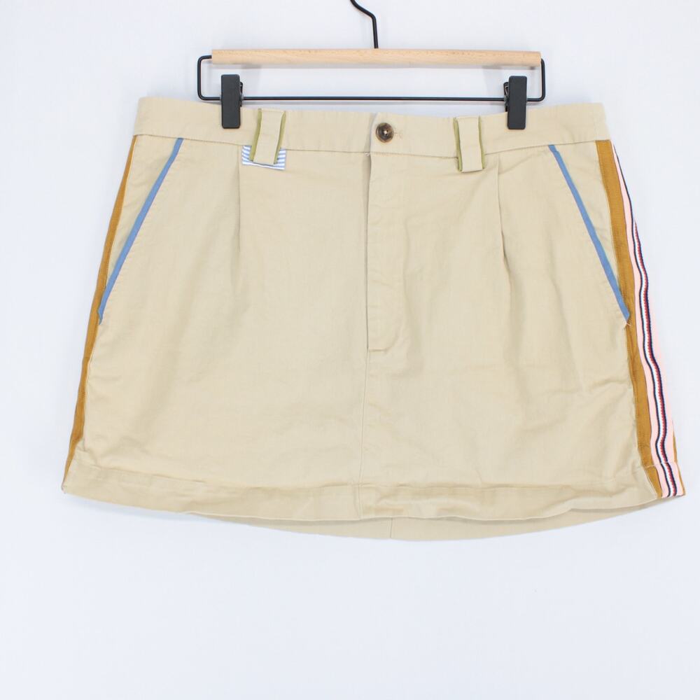 Maeve Side Striped Mini Skirt Womens L Beige Pockets Front Zip Casual Summer